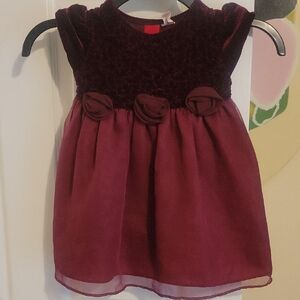 Charming Sz18mo Maroon Kids Dress with Rosette and Velvet Accents tie back lined